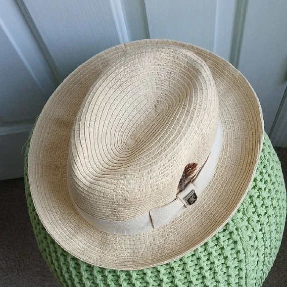 Stacy Adams Tan Fedora 100% Toyo Hat with Classic Design - Picture 7 of 7